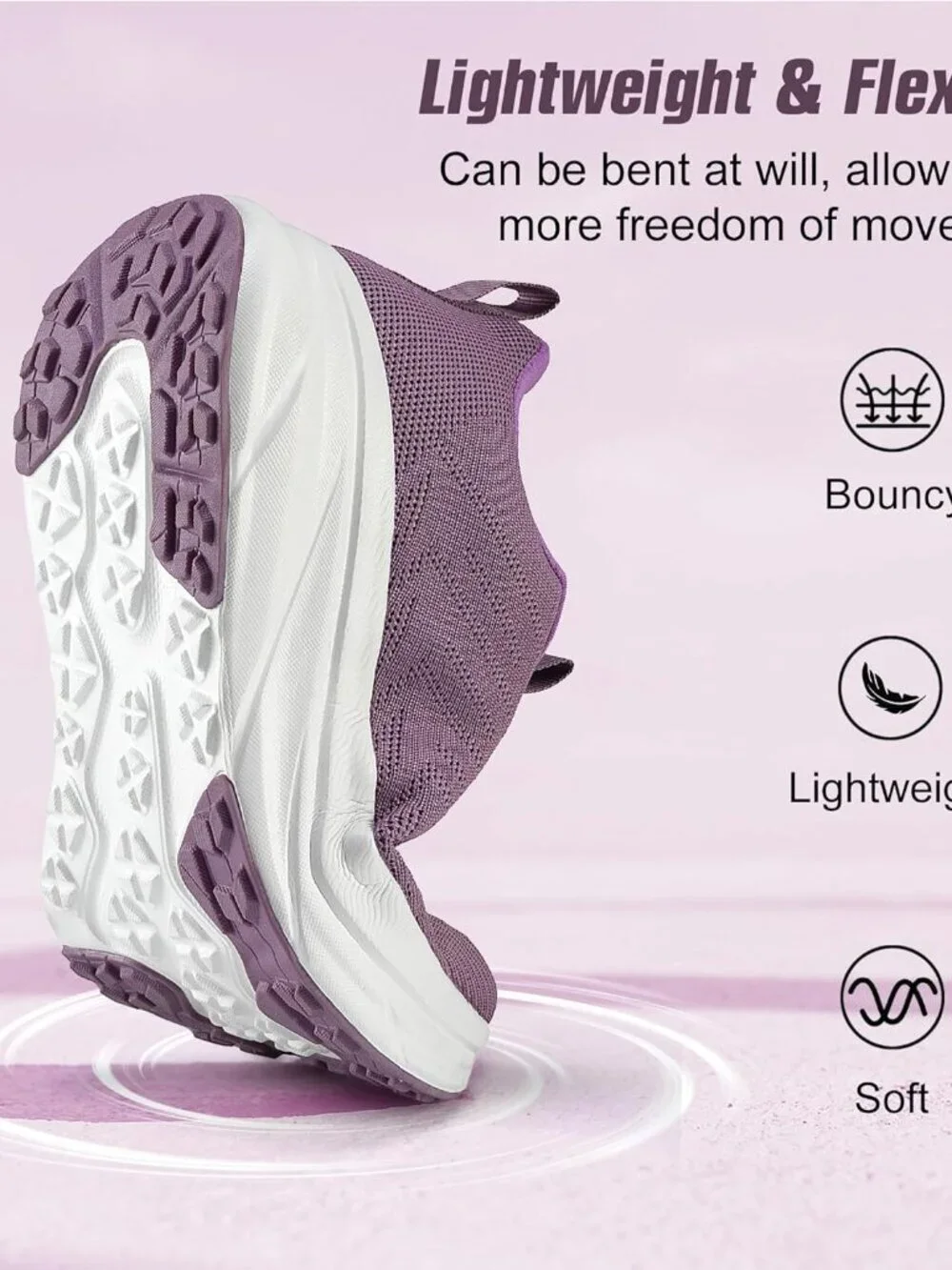 Women's Purple Walking Shoes Non-Slip Breathable Mesh Athletic Sneakers